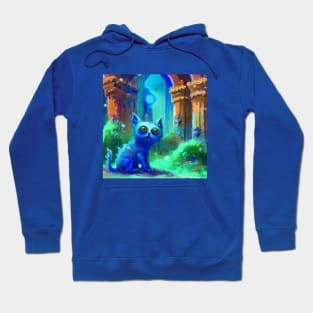 Cute Blue Cat Got Lost in the Ancient Ruins Hoodie